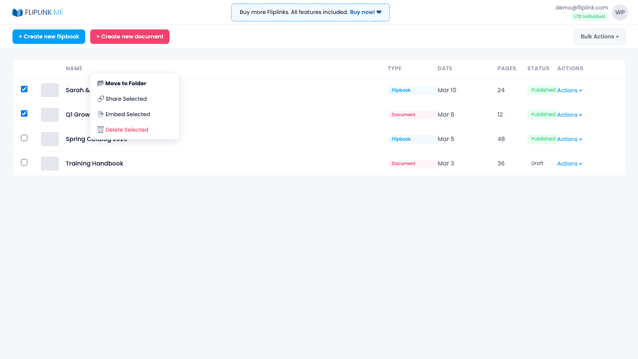 Bulk Operations - FlipLink feature screenshot