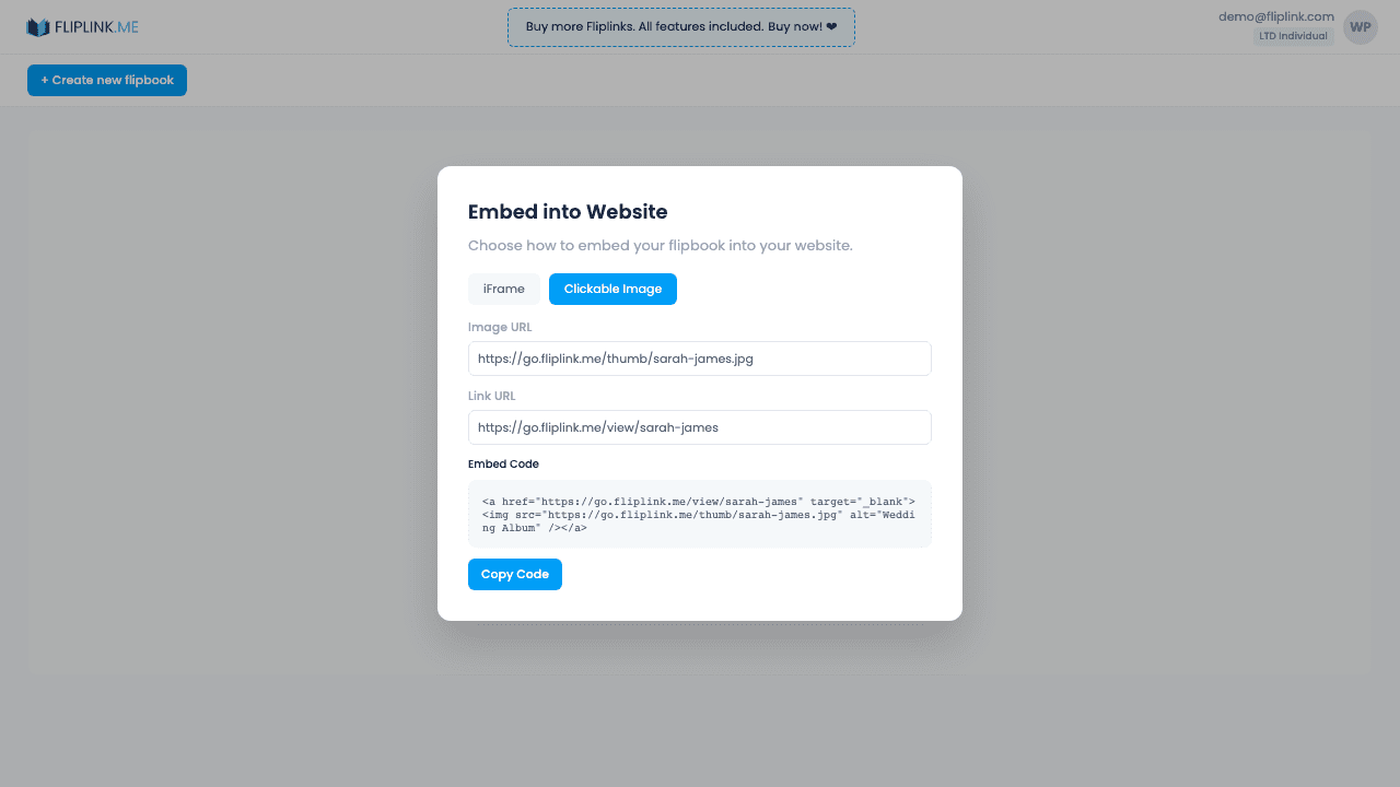 Clickable Image Embed - FlipLink feature screenshot