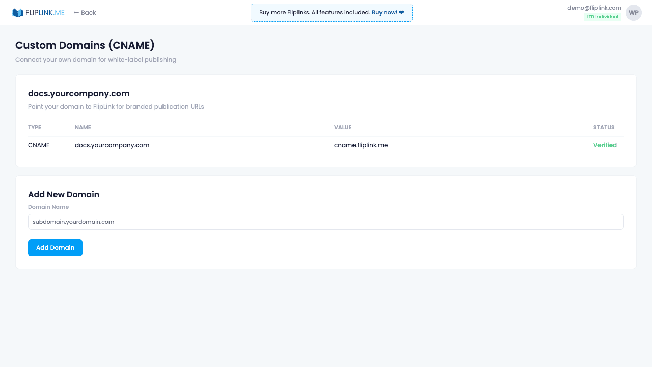Custom Domains - FlipLink feature screenshot 2