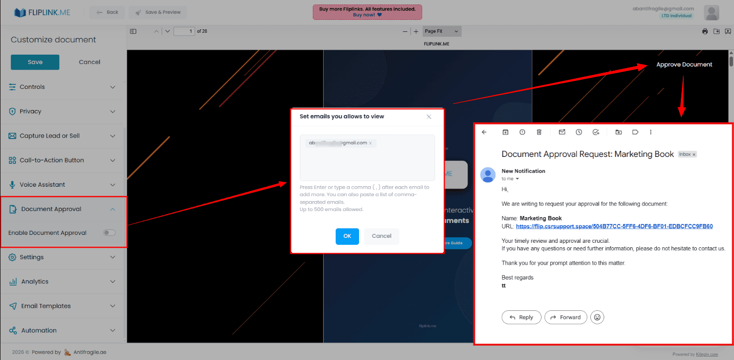 Step 3: Active l'approbation de documents avec les e-mails des relecteurs