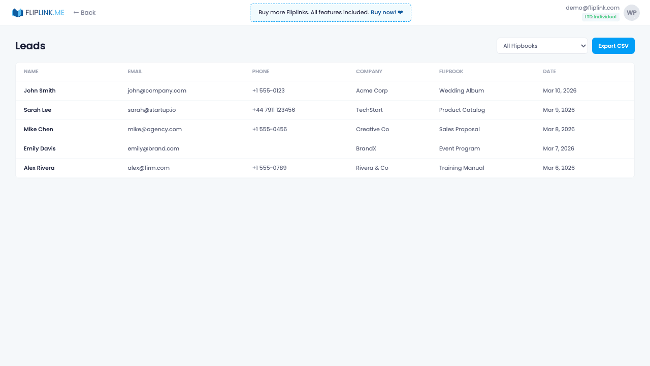 Lead Management - FlipLink feature screenshot