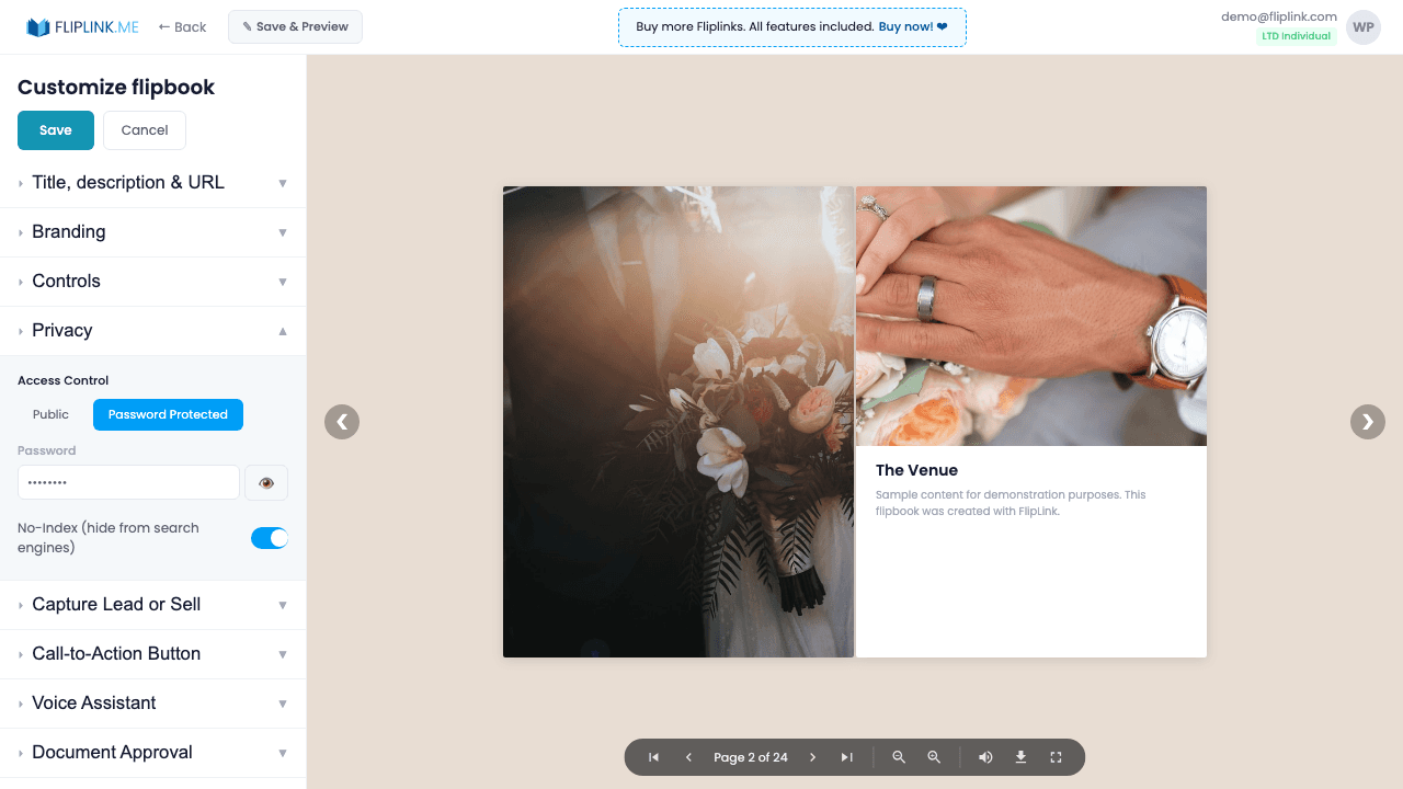 Password Protection - FlipLink feature screenshot