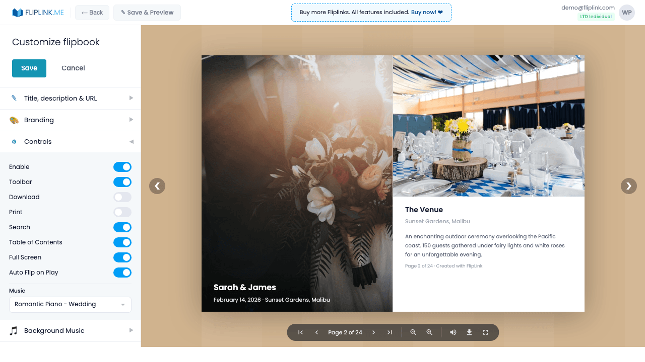 Step 3: Add romantic background music from 33 free tracks