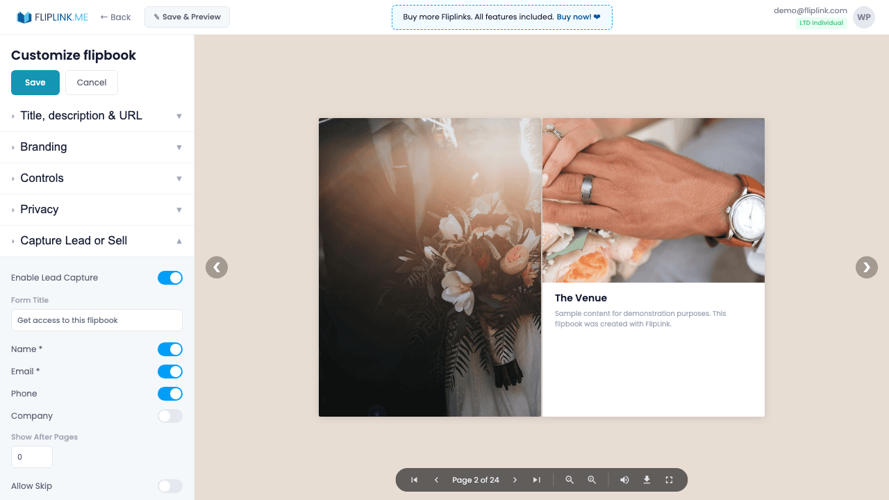 Lead Capture - FlipLink feature screenshot